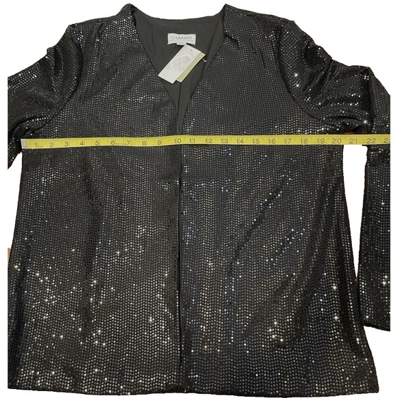 Carmen Marc Valvo Women's M Open Front Sequin Holiday Evening Jacket Blazer - Picture 8 of 12
